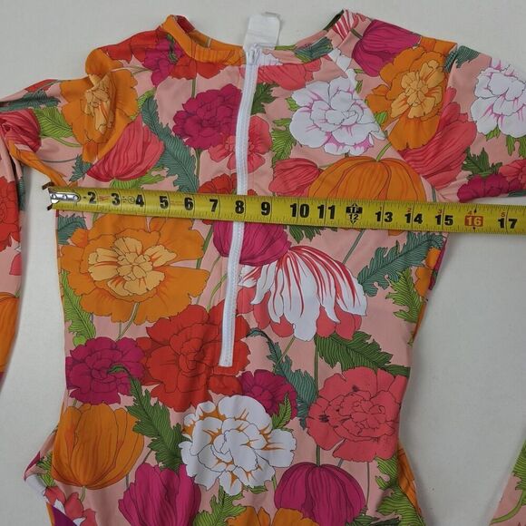 Trina Turk Swimsuit Womens Medium Floral Long Sleeve Rash Guard Pink Orange‎ Zip - Picture 5 of 12